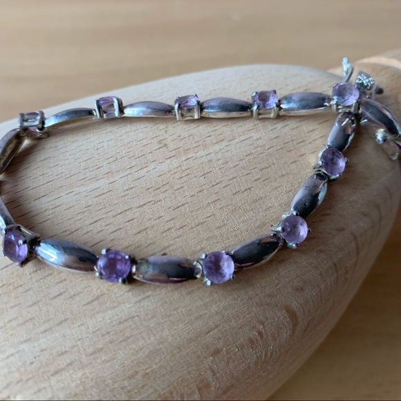 VINTAGE AMETHYST TENNIS BRACELET 925 STERLING SILVER